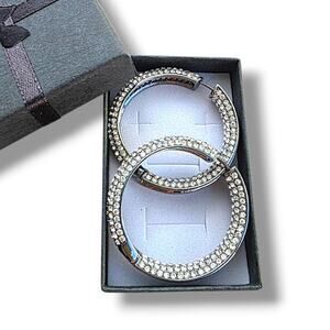 Joan Boyce Hoop Earrings Black Silver Infinity Swarovski Crystals New